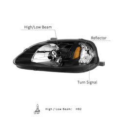 VehicleAid Headlights For 1999-2000 Honda Civic