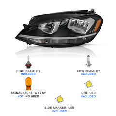 VehicleAid Headlights For 2018-2020 Volkswagen VW Golf & GTI
