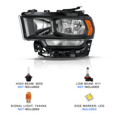 VehicleAid Headlights For 2019-2024 Dodge RAM 2500 3500 Halogen