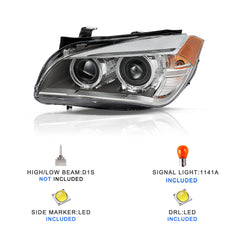 VehicleAid Headlights For 2013-2015 BMW X1 Xenon w/LED DRL