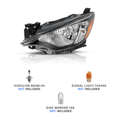 VehicleAid Headlights For 2016 Scion iA, 2017-2018 Toyota Yaris iA, 2019-2020 Yaris L/LE