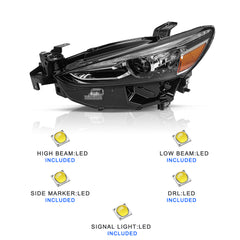 VehicleAid Full LED Headlights For 2018-2021 Mazda 6 Without AFS