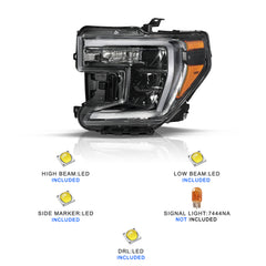 VehicleAid LED Headlights For 2019-2021 GMC Sierra 1500 Halogen Turn Signal Model