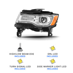 VehicleAid Headlights For 2014-2021 Jeep Grand Cherokee HID Chrome