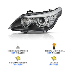 VehicleAid Headlights For 2008-2010 BMW 528i 535i 550i M5 HID/Xenon with AFS Model