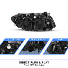 VehicleAid Headlights For 2013-2015 BMW X1 Xenon w/LED DRL