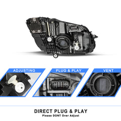 VehicleAid Full LED Headlights For 2019-2021 Mercedes-Benz C-Class W205 C300 C43 AMG Non-AFS