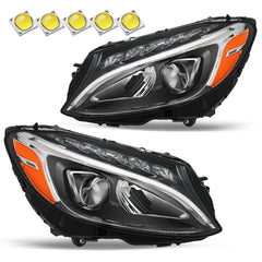 VehicleAid Full LED Headlights For 2015-2018 Mercedes-Benz C-Class C300 W205