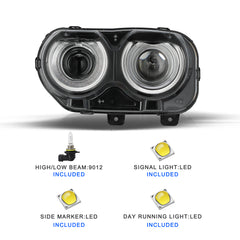 VehicleAid Headlights For 2015-2022 Dodge Challenger Halogen Model