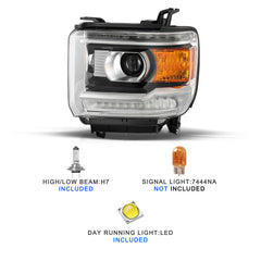 VehicleAid Headlights For 2014-2018 GMC Sierra 1500 & 2019 GMC Sierra 1500 Limited w/LED DRL