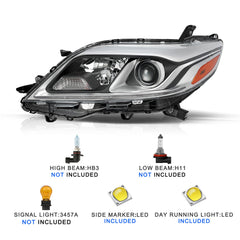 VehicleAid Headlights For 2015-2020 Toyota Sienna Halogen w/LED DRL