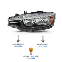 VehicleAid Headlights For 2016-2018 BMW 3 Series 320i 330i 340i 328i 328d xDrive OE Halogen Model
