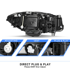 VehicleAid Headlights For 2014-2016 BMW 5 Series F10/F18 528i 535i 550i w/LED DRL Projector