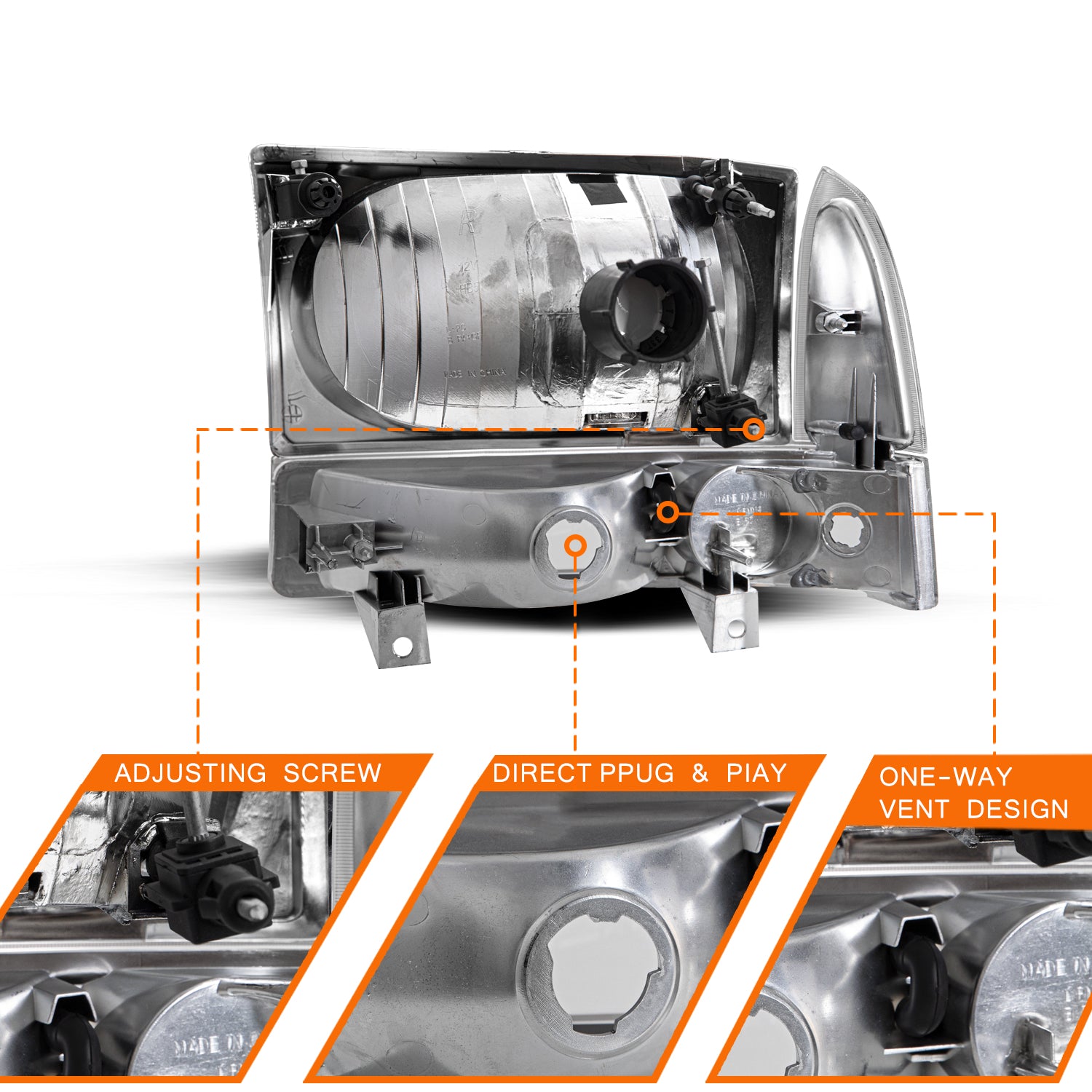 VehicleAid Headlights For 1999-2004 Ford F250 / F350 / F450 / F550 Super Duty