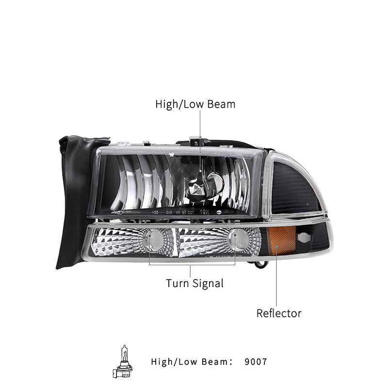 VehicleAid Headlights For 1997-2004 Dodge Dakota