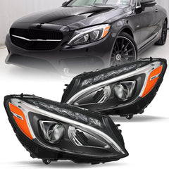 VehicleAid Full LED Headlights For 2015-2018 Mercedes-Benz C-Class C300 W205