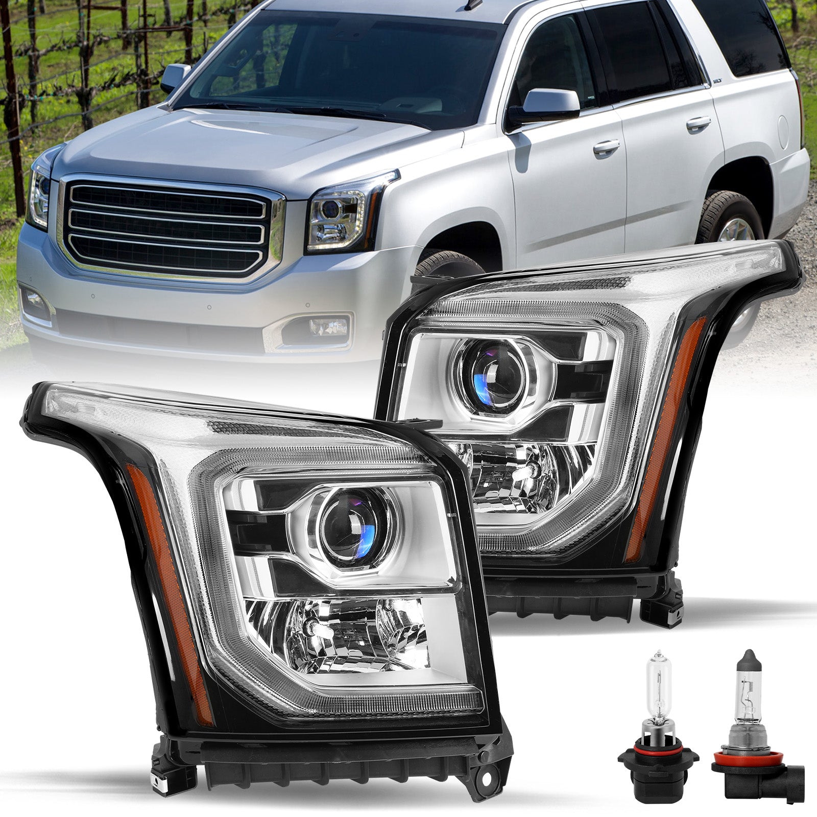 VehicleAid Headlights For 2015-2020 GMC Yukon