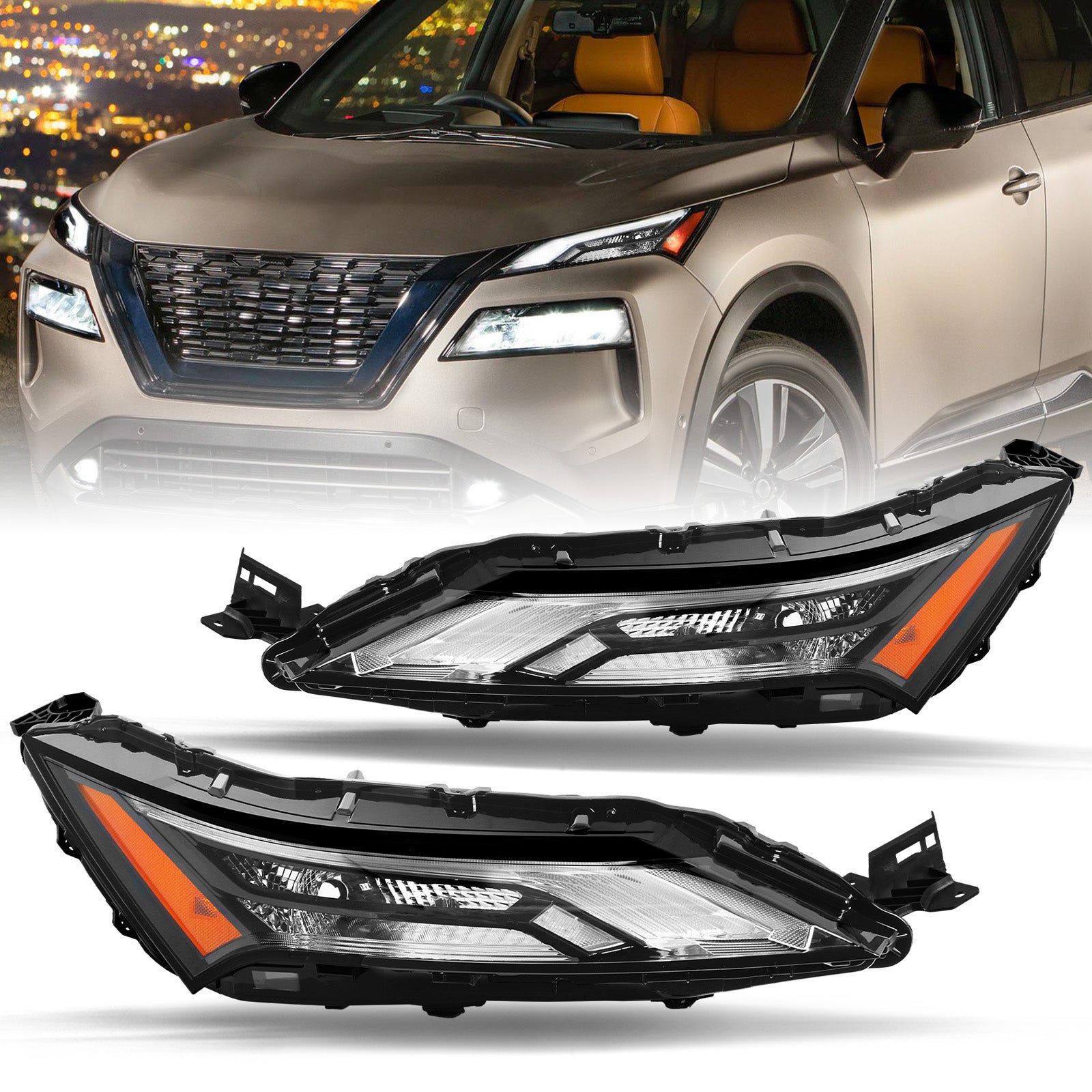 VehicleAid Headlights For 2021-2023 Nissan Rogue Upper Turn Signal Light