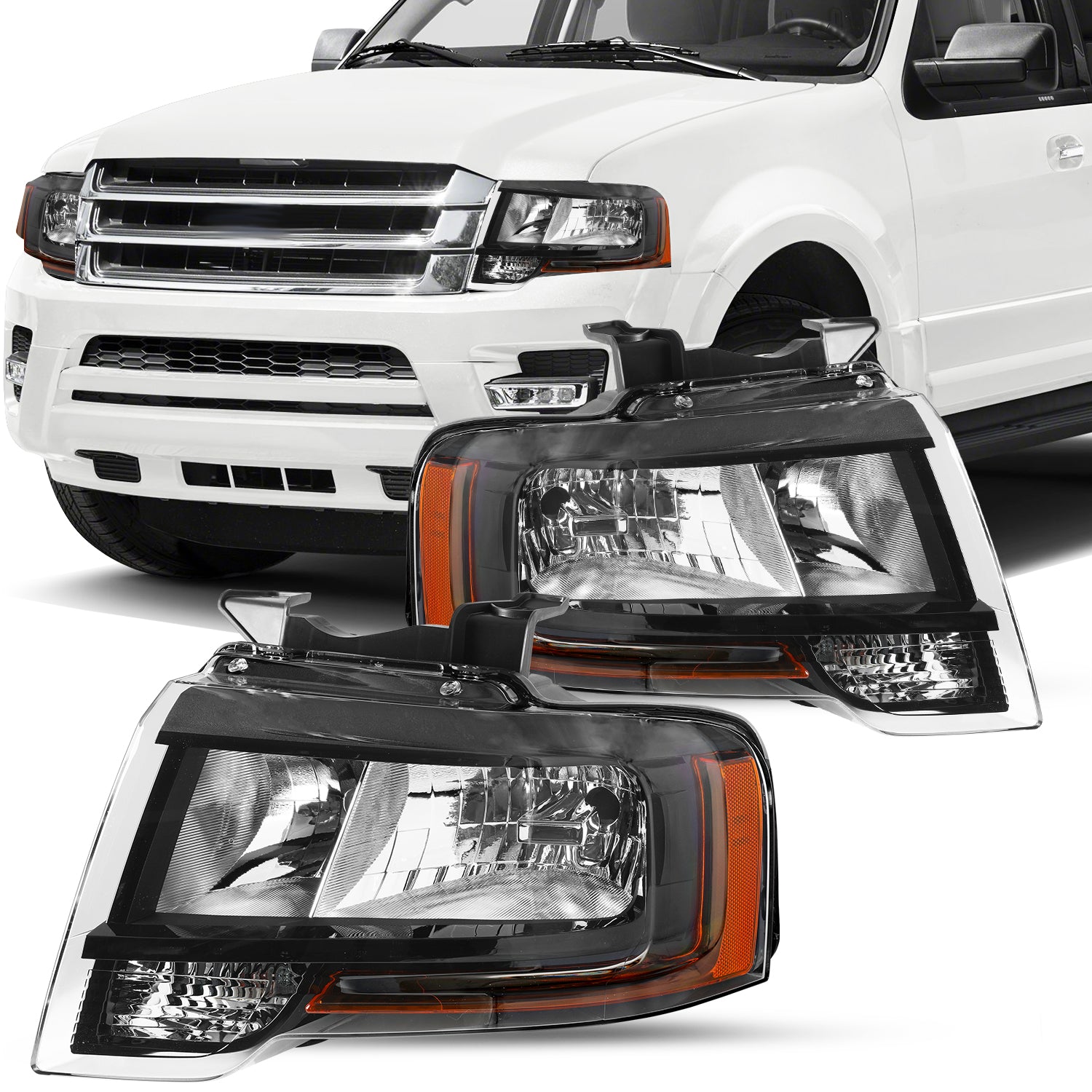 VehicleAid Headlights For 2015-2017 Ford Expedition Black