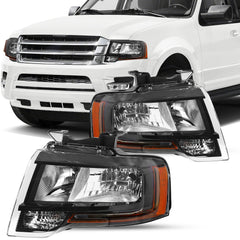 VehicleAid Headlights For 2015-2017 Ford Expedition Black