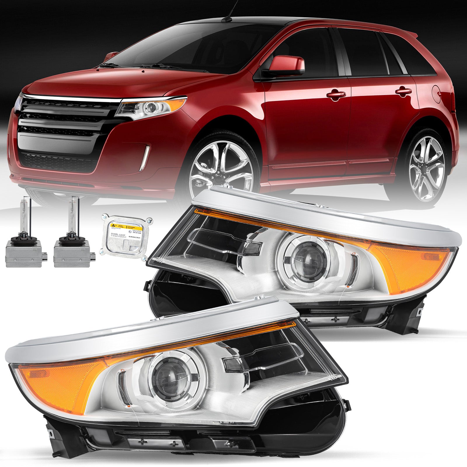 VehicleAid Headlights For 2011-2014 Ford Edge HID/Xenon Model