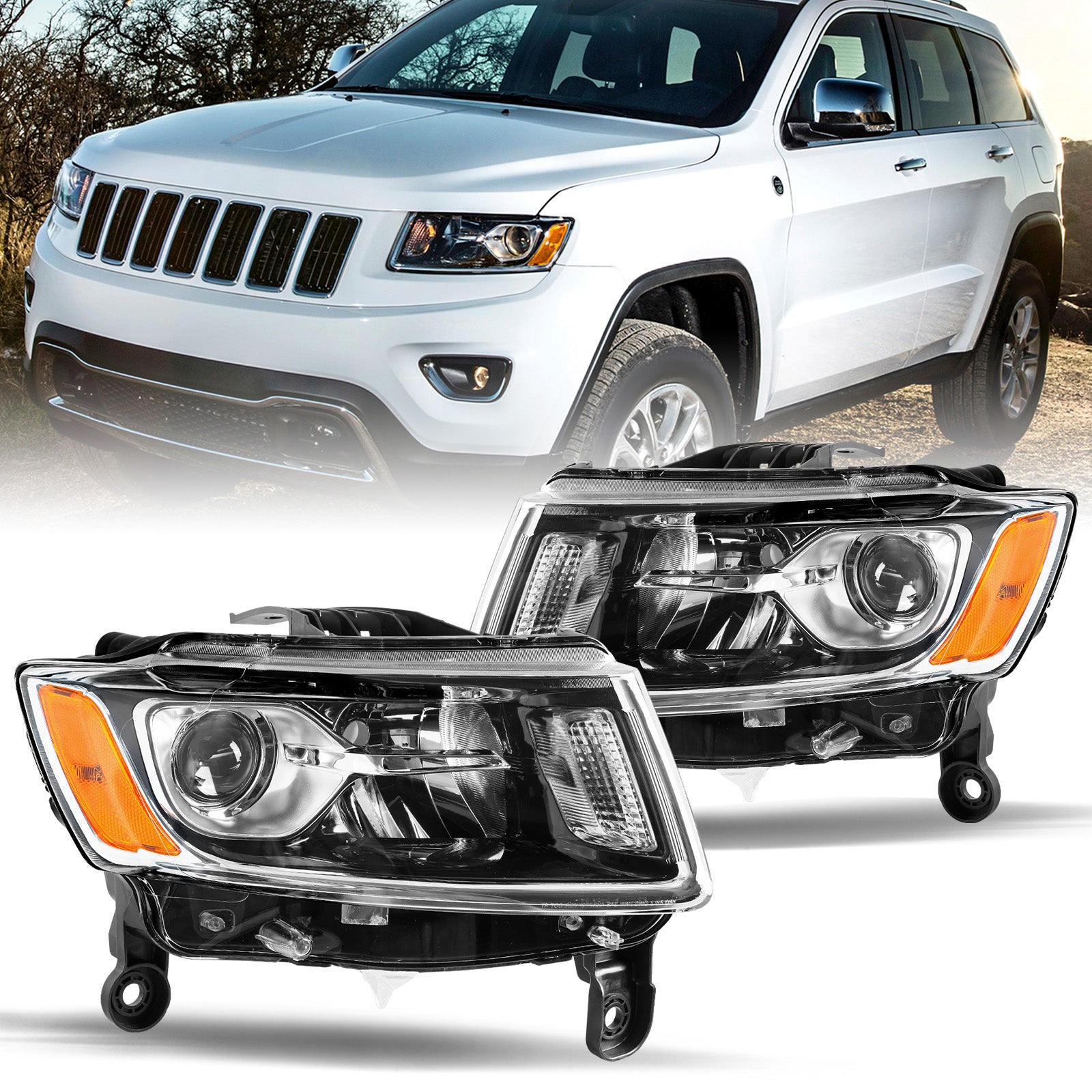 VehicleAid Headlights For 2014-2016 Jeep Grand Cherokee