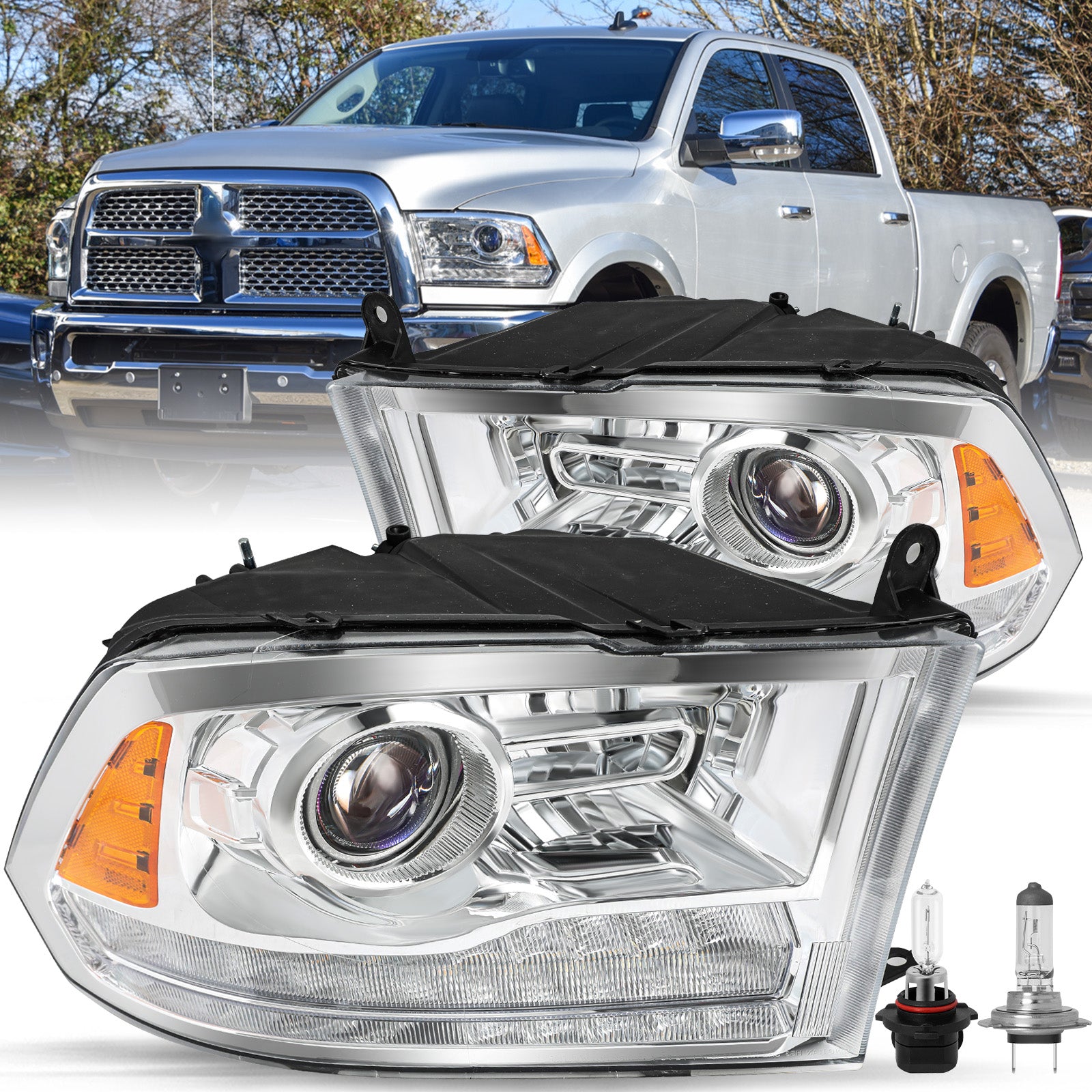 VehicleAid Headlights For 2010-2018 Dodge Ram 2500 3500 Switchback LED Type