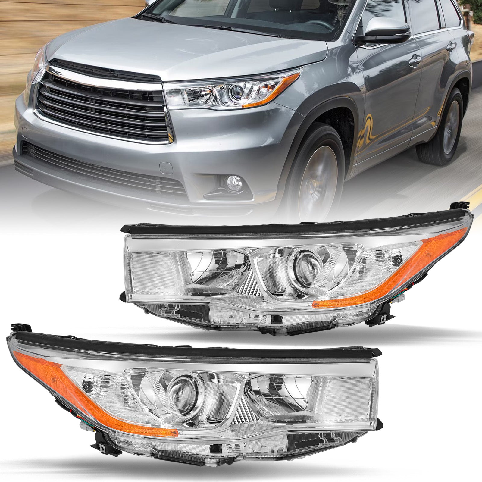 VehicleAid Halogen Headlight Assembly Replacement For 2014-2016 Toyota Highlander