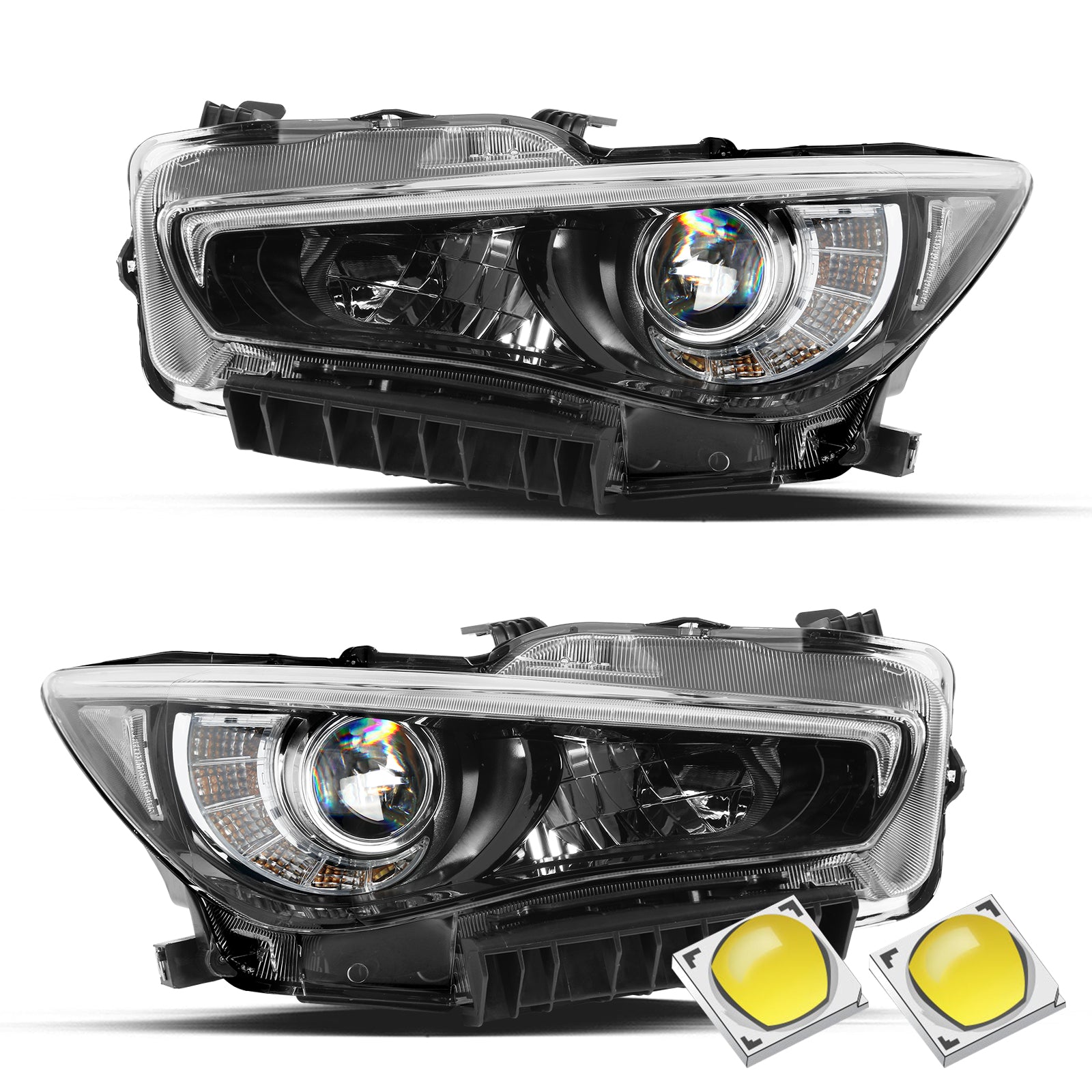 VehicleAid Full LED Headlights For 2014-2022 Infiniti Q50 w/o AFS