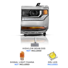 VehicleAid Projector Headlights For 2016-2018 Chevy Silverado 1500