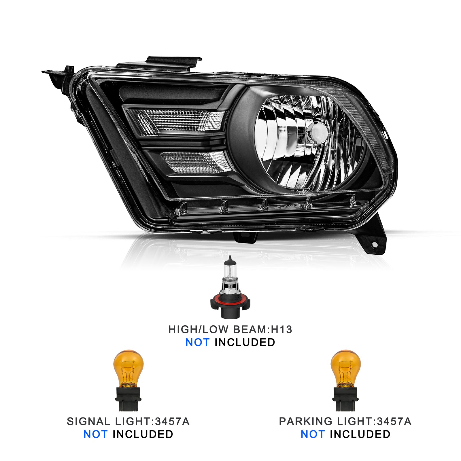 VehicleAid Headlights For 2010-2014 Ford Mustang