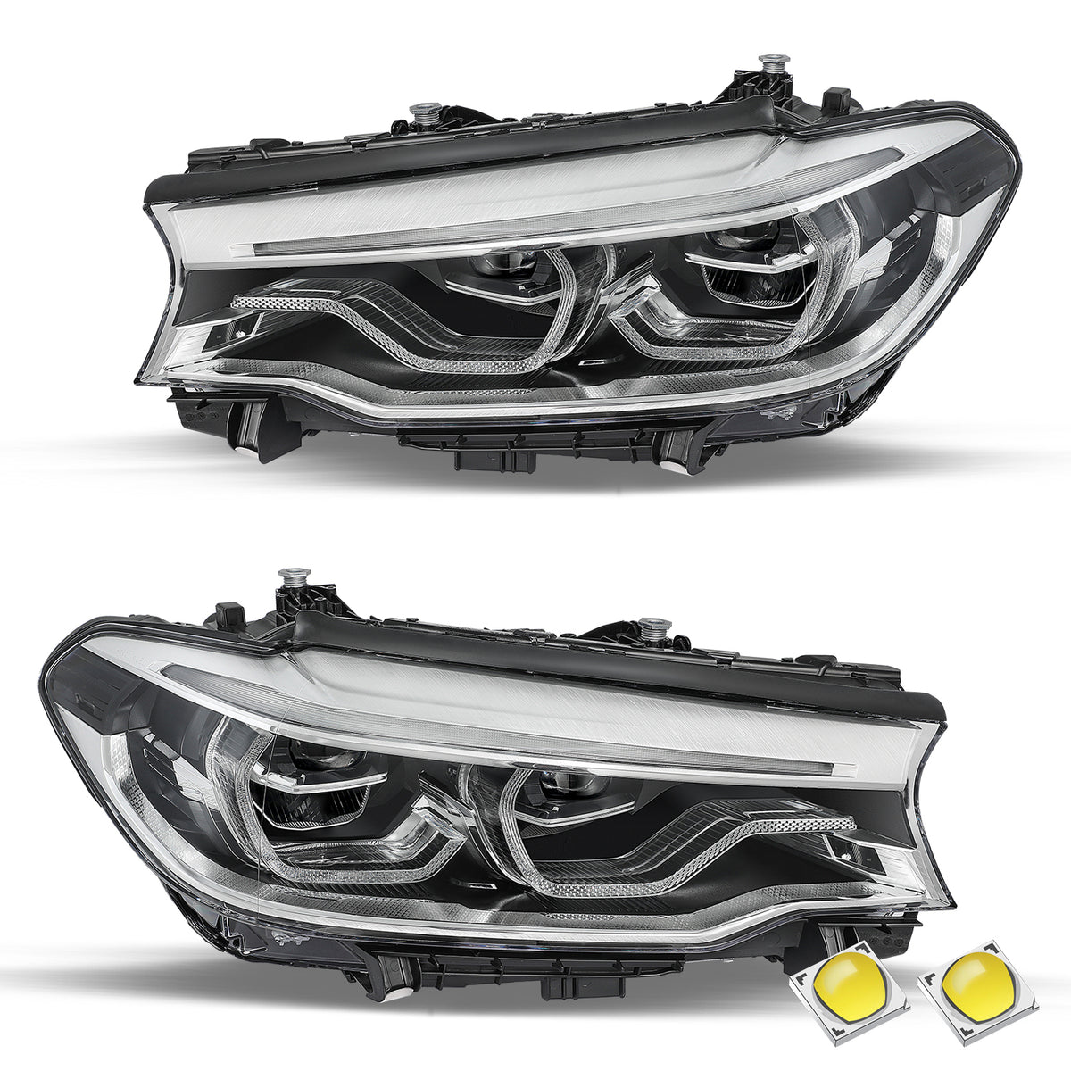 VehicleAid Full LED Headlights For 2017-2020 BMW 5 Series G30 G31 M5 540i 530i w/LED DRL