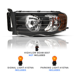 VehicleAid Headlights For 2002-2005 Dodge Ram 1500/2003-2005 2500 3500 Pickup