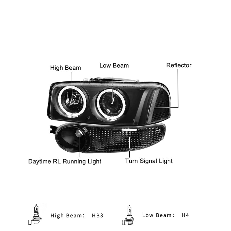 VehicleAid Projector Headlights For 2001-2006 GMC Yukon Denali