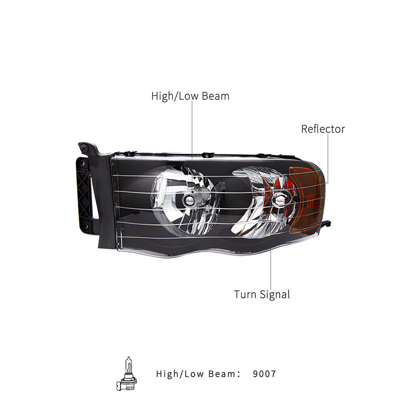 VehicleAid Headlights For 2002-2005 Dodge Ram 1500 Pickup