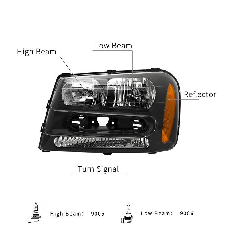 VehicleAid Headlights For 2002-2009 Chevy Trailblazer