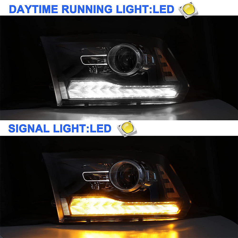 VehicleAid LED DRL Projector Headlights For 2009-2018 Dodge Ram 1500