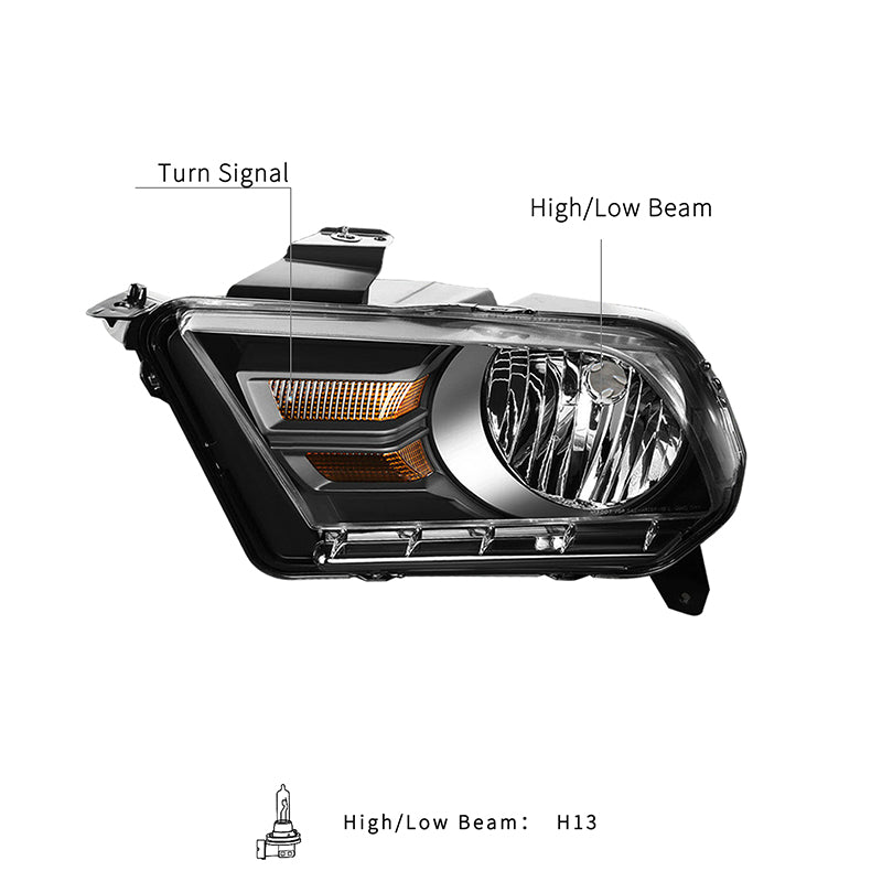 VehicleAid Headlights For 2010-2014 Ford Mustang