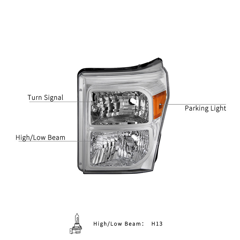 VehicleAid Headlights For 2011-2016 Ford F250 F350 F450 F550 Super Duty