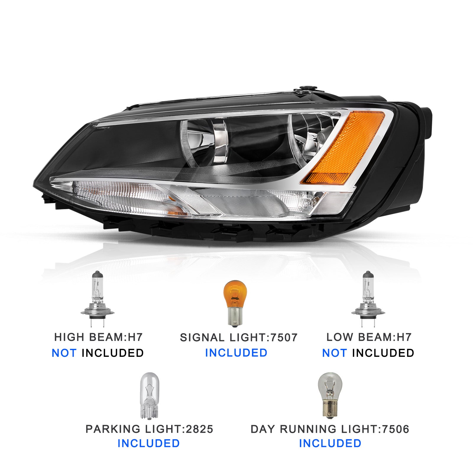 VehicleAid Headlights For 2011-2018 Volkswagen Jetta MK6