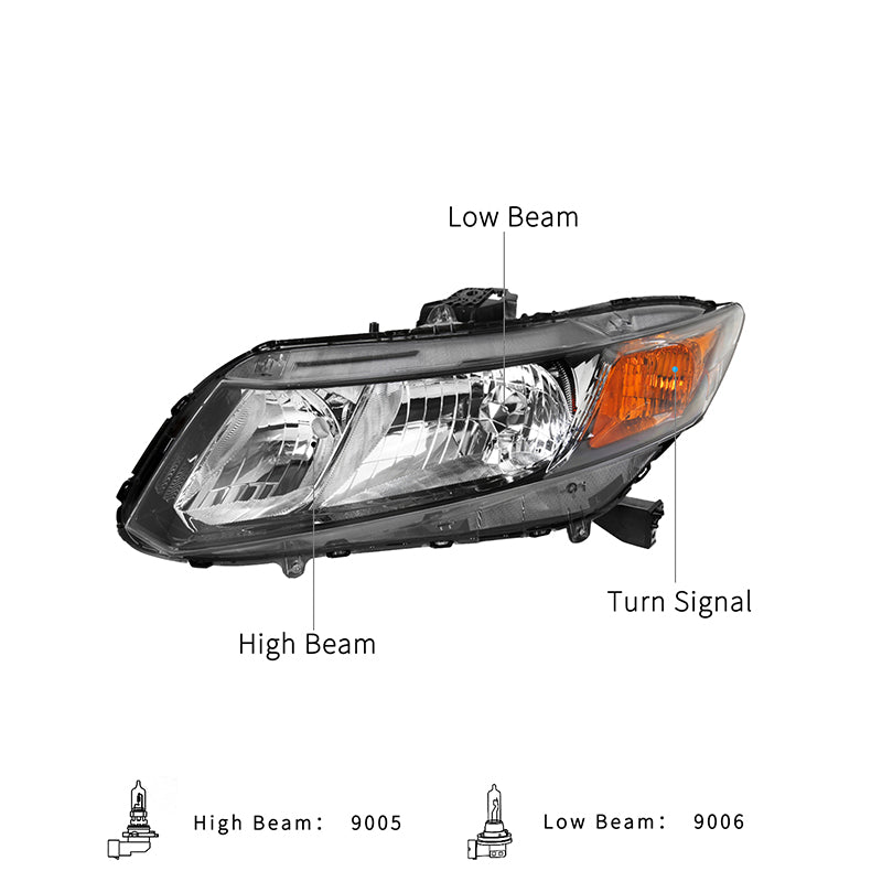 VehicleAid Headlights For 2012-2015 Honda Civic
