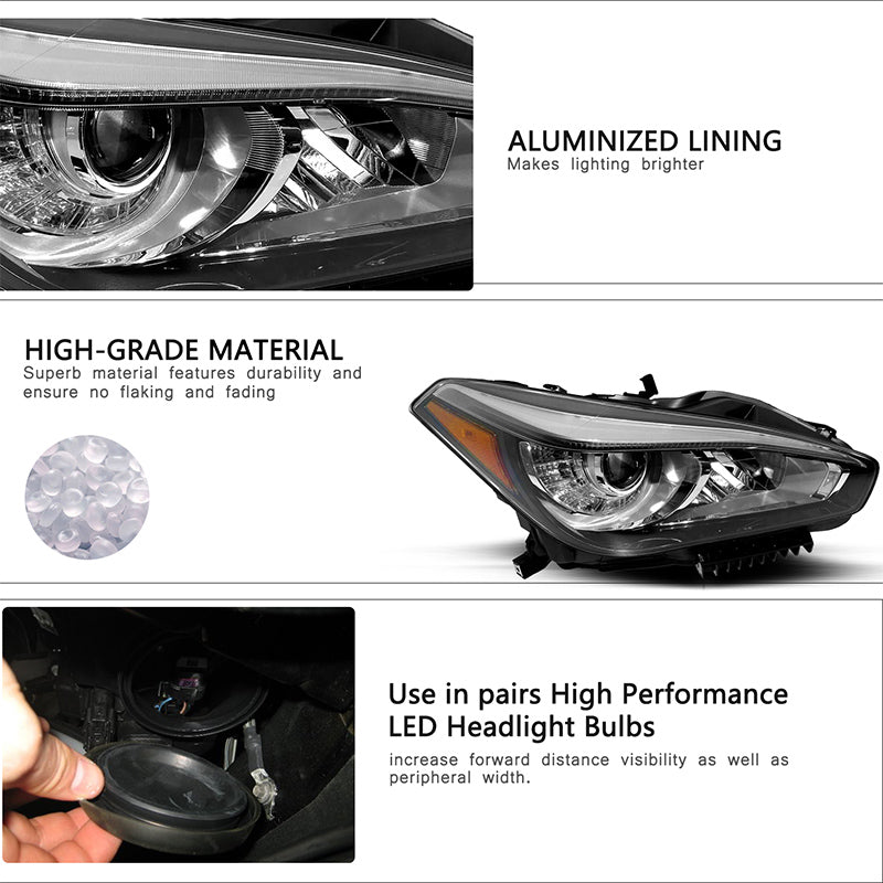 VehicleAid Headlights For 2015-2019 Infiniti Q70