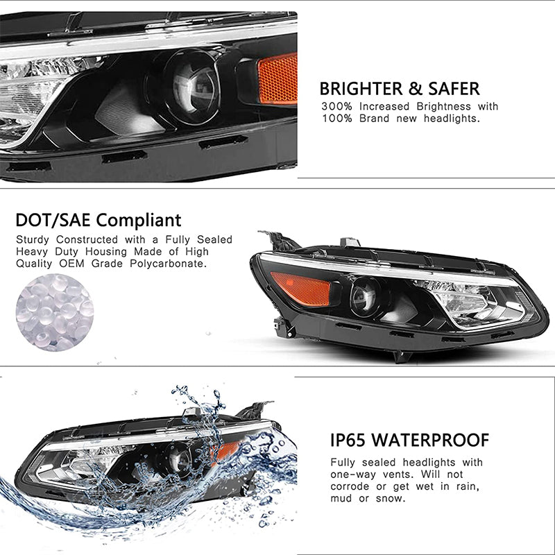 VehicleAid Headlights For 2016-2018 Chevy Malibu