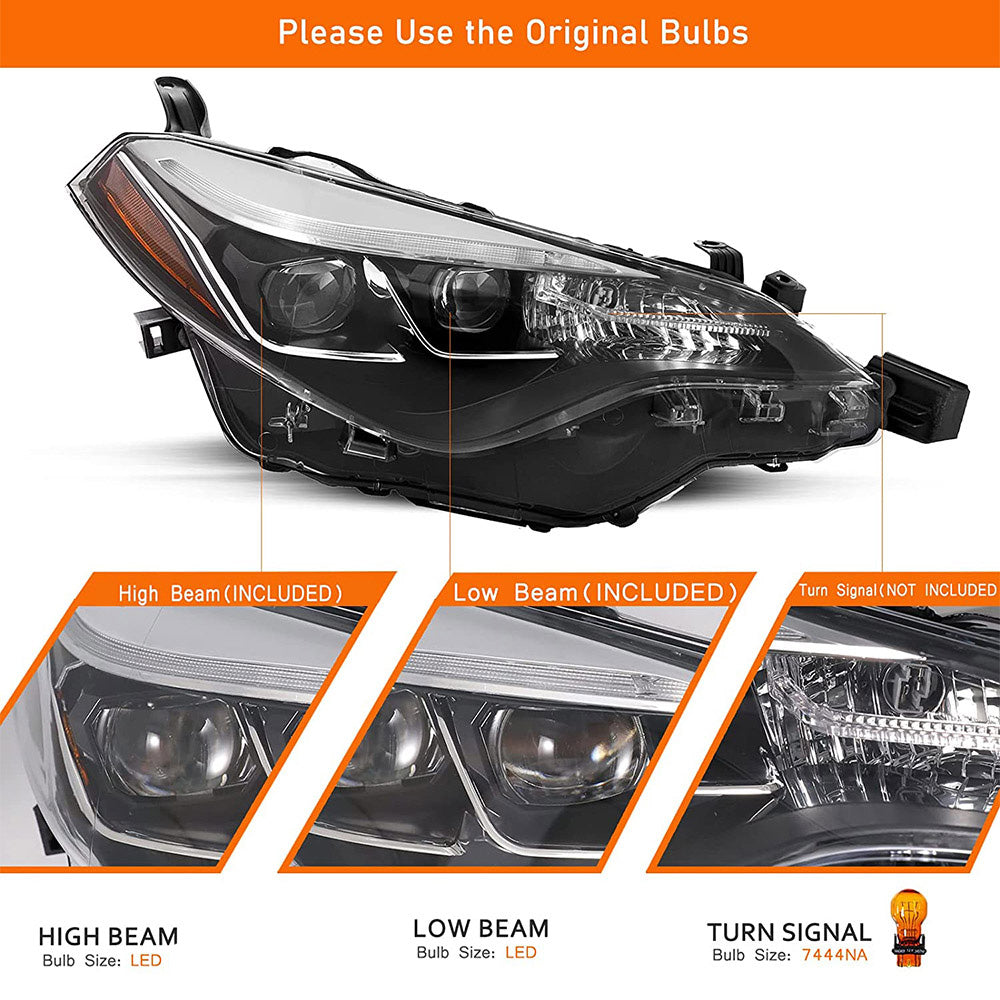 VehicleAid Projector Headlights For 2017-2019 Toyota Corolla