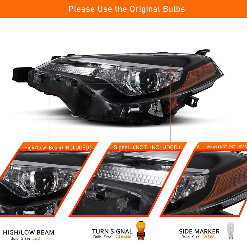 VehicleAid Headlights For 2017-2019 Toyota Corolla