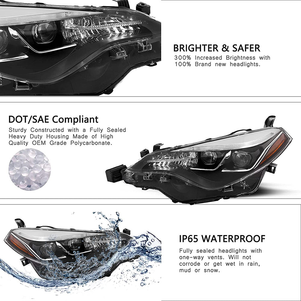 VehicleAid Projector Headlights For 2017-2019 Toyota Corolla