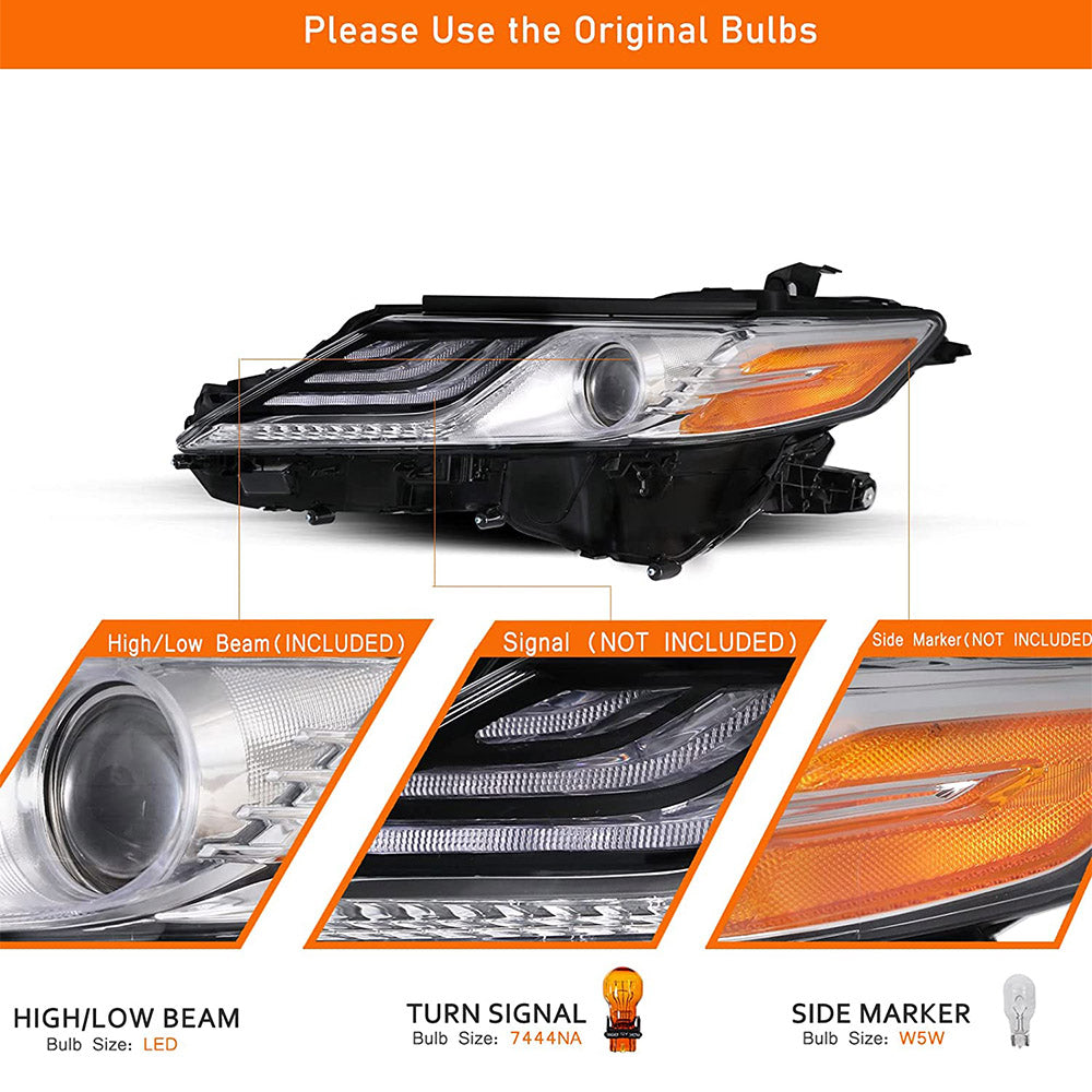 VehicleAid With LED DRL Headlights For 2018-2020 Toyota Camry