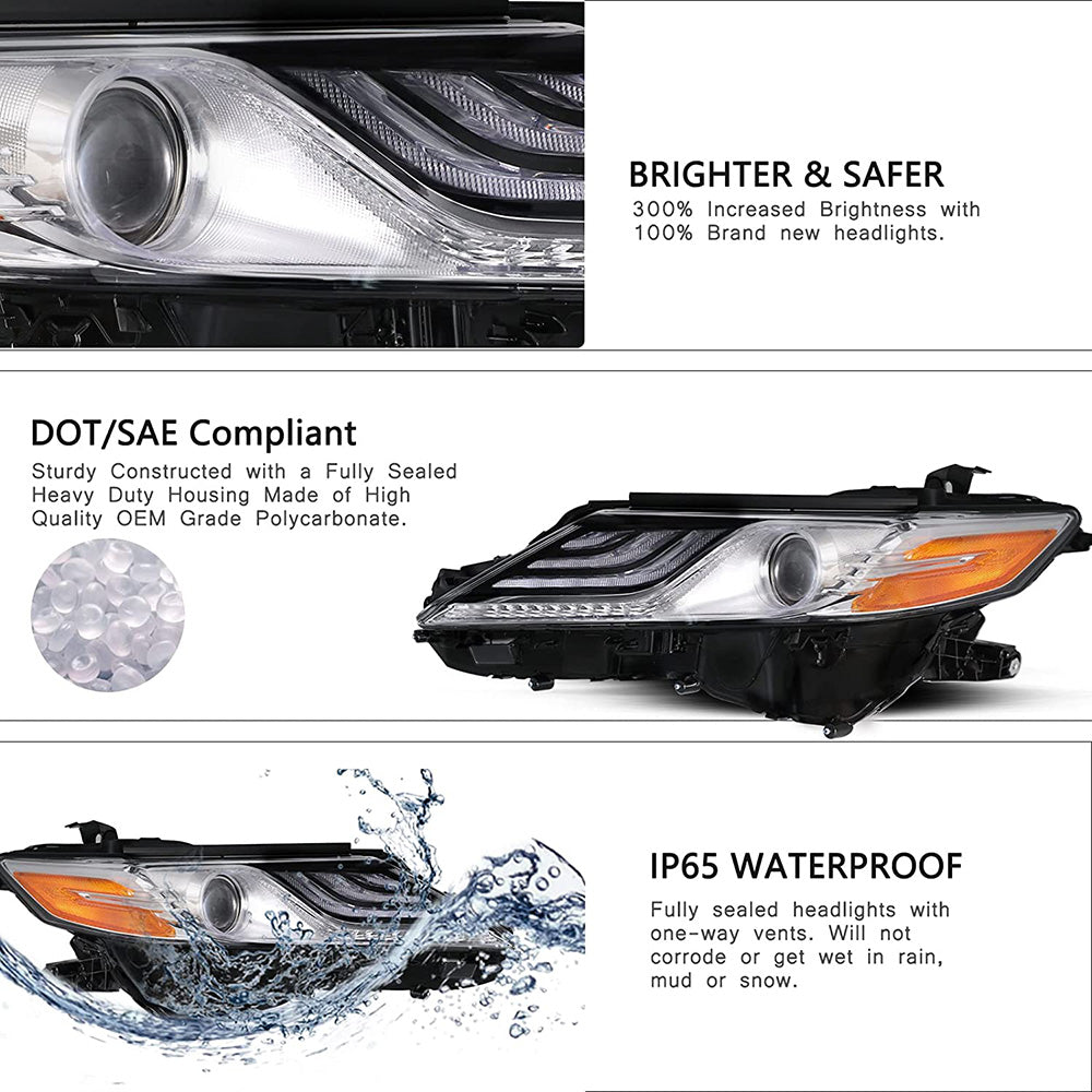 VehicleAid With LED DRL Headlights For 2018-2020 Toyota Camry