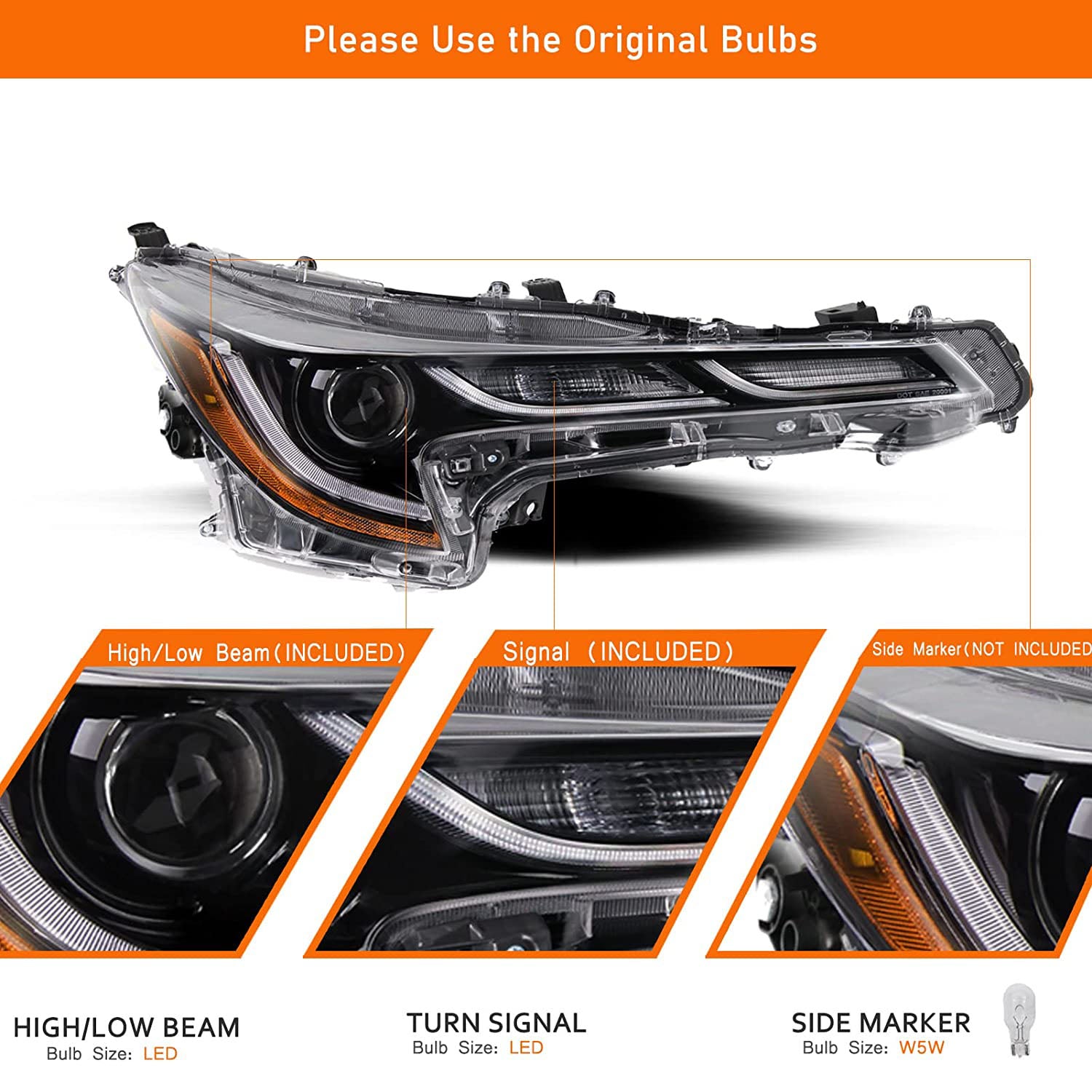 VehicleAid Upgraded Headlights For 2020-2022 Toyota Corolla