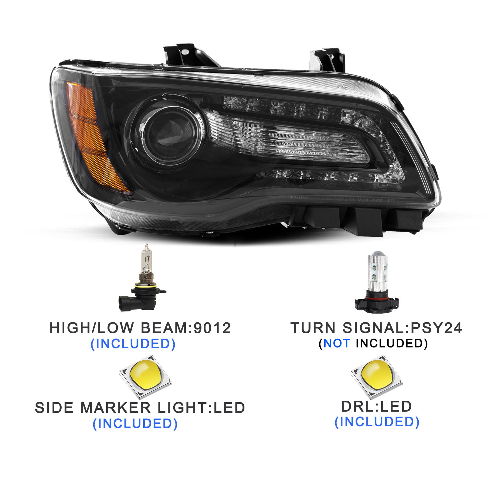 VehicleAid Headlights For 2011-2014 Chrysler 300